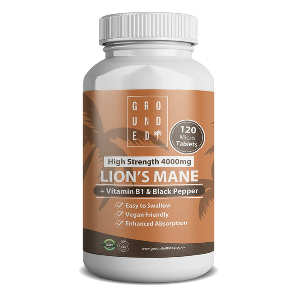 Grounded Lion’s Mane 4000mg Tablets – Natural Brain & Focus Support - Grounded Body