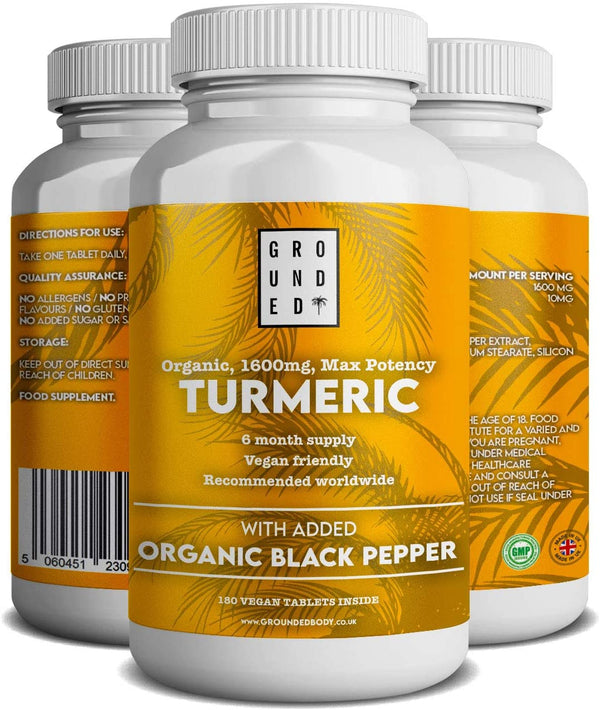 Organic Turmeric Curcumin 1600 mg with Black Pepper - 180 Vegan Turmeric Tablets