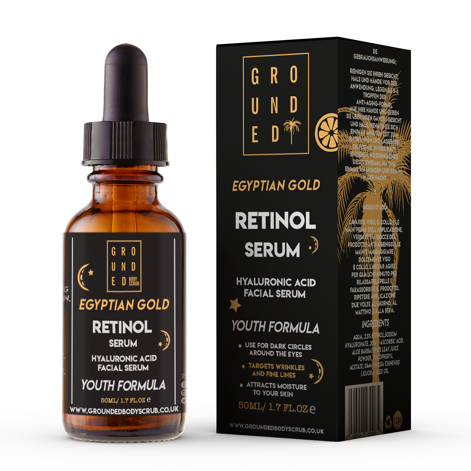 Morse kode tre bede Copy of Egyptian Gold Retinol Face Serum (50ml) – Grounded Body